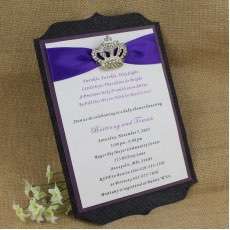 Purple Invitation Card with Crown Buckle Glitter Baby Shower Honoring Invitation